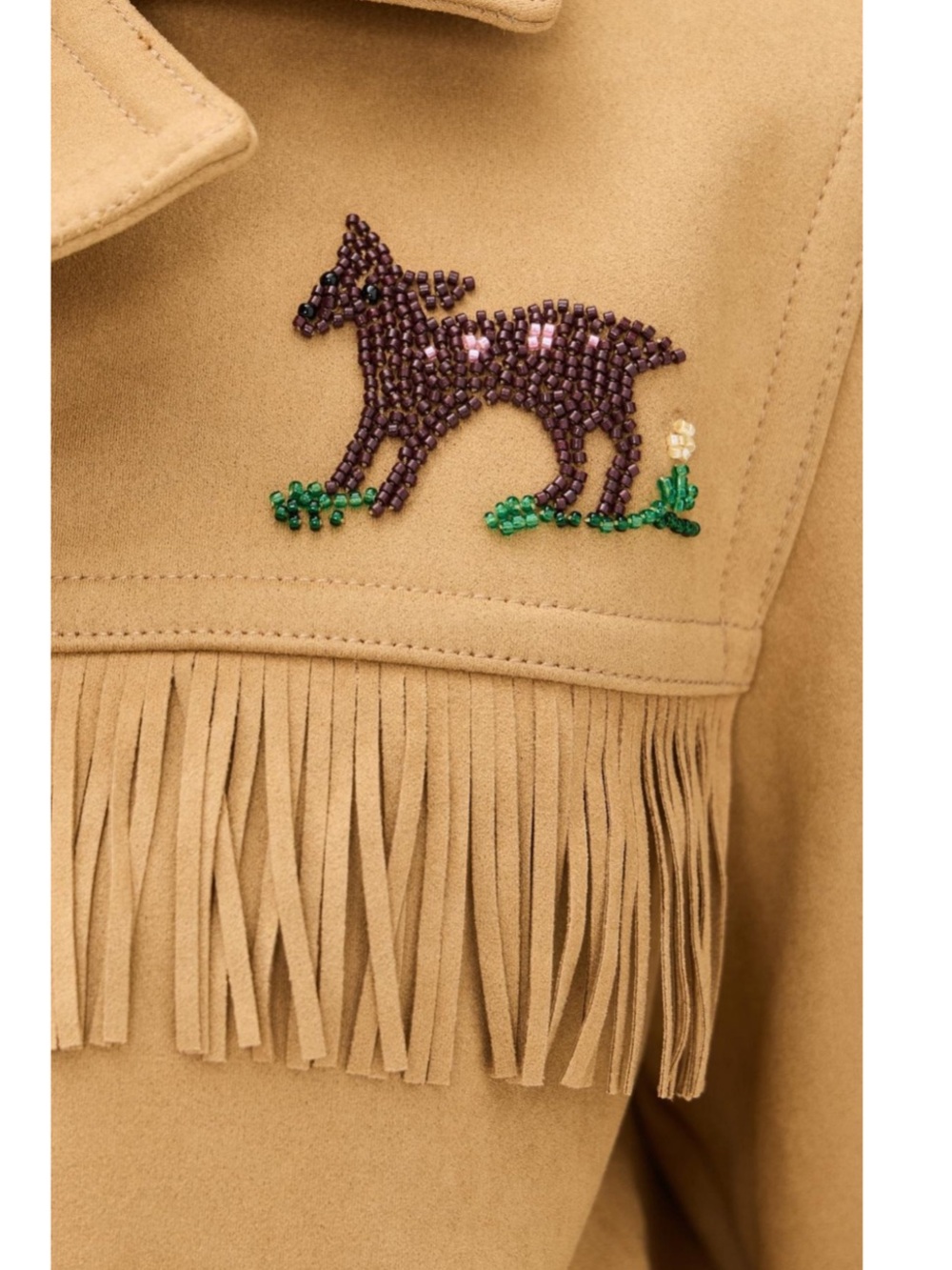 MOTHER Tan Fringe Belted Leather Jacket with Embroidered Detail - Picture 4 of 4